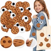 Lot en gros de patchs brodés thermocollants et à coudre, motif cookie aux pépites de chocolat mordu avec yeux boule, mignons et amusants, sur le thème de la nourriture