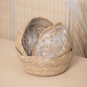 Hand Woven Straw Flower Pots Round <b>Storage</b> <b>Baskets</b> For Home Office Decor Plant Container Creative Photography Props - Product Image 2