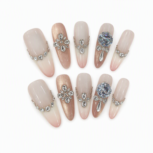 Faux ongles de luxe à presser avec strass, forme amande et stiletto, couvrance totale, dégradé, 10 pièces pour fêtes et mariages - Product Image 3