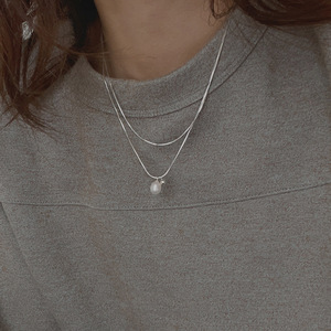 Double Layer Snake Bone Chain Freshwater Pearl Necklace AAA Grade Round Geometric Design Everyday Wear Clavicle Chain - Product Image 2