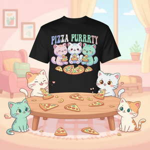 T-shirt à manches longues avec chatons mignons kawaii mangeant de la pizza Purrrrty Pastel - Product Image 3