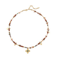 Collier ras du cou fait main en laiton plaqué or 18 carats avec pendentif en pierre de sable dorée naturelle et perles pour femme