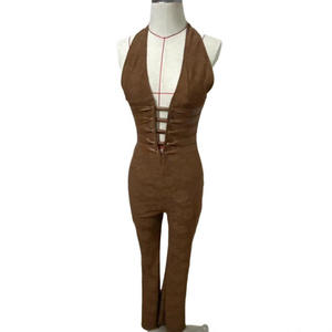 <span class=keywords><strong>Mono</strong></span> ajustado sexy <span class=keywords><strong>de</strong></span> cintura alta para mujer, liso, casual, con bordado <span class=keywords><strong>de</strong></span> encaje y espalda descubierta, ideal para salir. - Product Image 2