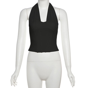 Débardeur sexy à col halter et baleines, couleur unie, pour femme - Collection été - Product Image 5