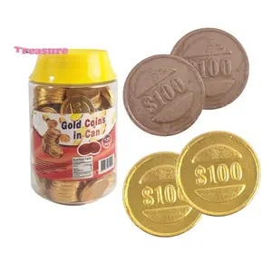 chocolate chips candy gold coins in can