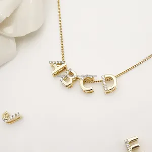 Mode personnalisé 9K véritable or Zircon lettre initiale collier personnalisé lettre nom collier 9k véritable or pour cadeau