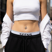 Piercings de nombril en acier inoxydable 14g CRYSPURE PVD Or 5A Zircon pour femmes, motif fleur de lotus, vente en gros OEM
