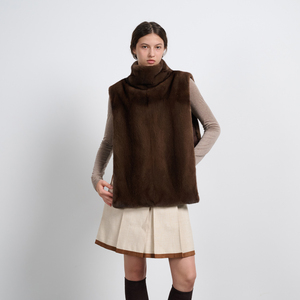 Gilet Sciarpa Monopetto Reversibile in Pelliccia di <span class=keywords><strong>Visone</strong></span> 100% Non Tessuta, Lusso Eco-Friendly, Casual Corto con Collo Alto, Indossabile in Due Modi - Product Image 2