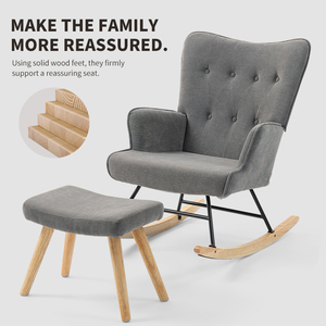 Poltrona a dondolo moderna imbottita con poggiapiedi - Comoda poltrona lounge in tessuto premium per <span class=keywords><strong>soggiorno</strong></span> e camera da letto - Product Image 5