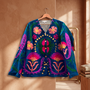 Style De Maison Manteau d'hiver réversible en velours brodé pour femme grande taille, décontracté, à boutons floraux sur le devant, avec rembourrage en coton - Product Image 2