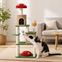 Arbre à chat moderne de luxe en forme de champignon, tour d'escalade pour chat d'intérieur, griffoir en peluche, maison pour chat avec jouet, matériau en sisal, 4 niveaux