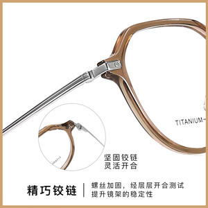 Monture de lunettes ovale translucide marron en TR90 et titane IP, légère, unisexe, monture complète, verres en résine, Wenzhou - Product Image 5