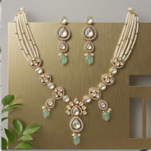 Traditional Pearl 925 Silver Kundan <b>Necklace</b> Set Gold Bridal Jewelry with Earrings Diamond Accents for Women Wedding Jewelry - Product Image 4