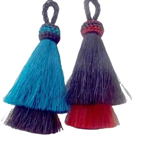 Solid Neutral Colors Horse Hair Tassel 2.5-3" Double Layers For Jewelry And Necklace With Horse Hair Braid Loop