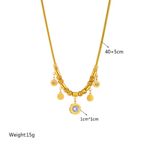Roman Numeral Disc CZ Charm 2Pcs Gold Plated <b>Titanium</b> Steel Snake <b>Chain</b> Beaded Dainty Jewelry Sets For Women Designer Luxury - Product Image 6