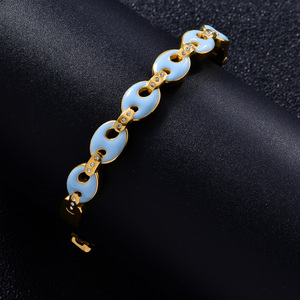 exquisite interlocking link <b>crystal</b> bulk wholesale 18k gold durable light blue enamel anti-rust fashion polished daily <b>bracelet</b> - Product Image 5