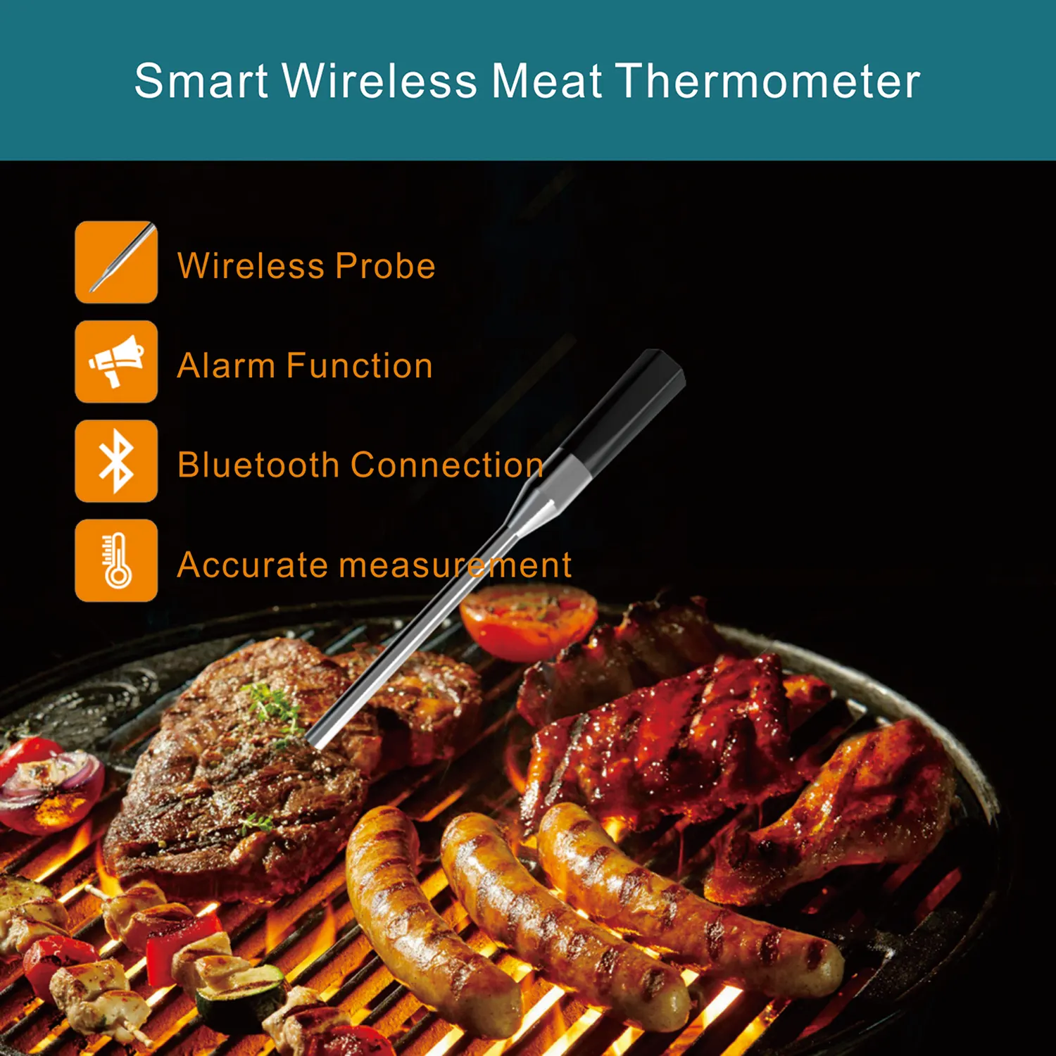 2024 Novo Design Bateria Recarregável Cozinha Sonda Digital Sem Fio BBQ Food Smart Meat Termômetro