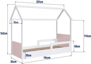 Lit d'enfant Montessori moderne en MDF, bois blanc rose, pour salon, garçon fille, simple, 196 cm, avec protection latérale, durable, écologique - Product Image 2
