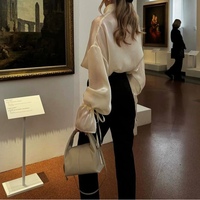 Premium Feeling Tie Satén Camisa de manga larga Cárdigan de mujer de un solo pecho Tops Moda