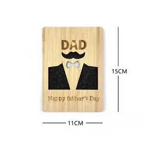 Carte postale personnalisée en bois de bambou véritable, carte de vœux de fête des pères, vente en gros