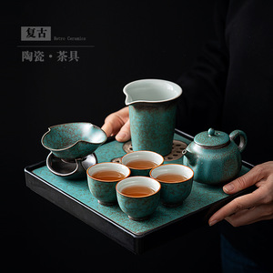 Juego de té de cerámica retro estilo Kung Fu con tetera, tazas y bandeja para uso en el hogar u oficina, cerámica Dehua, estilo simple. - Product Image 4