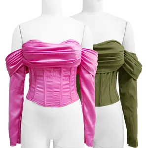 Summer Women Clothing Long Sleeves Ladies' Blouses Off Shoulder Corset Top Ruched Women's Tops and Blouses
