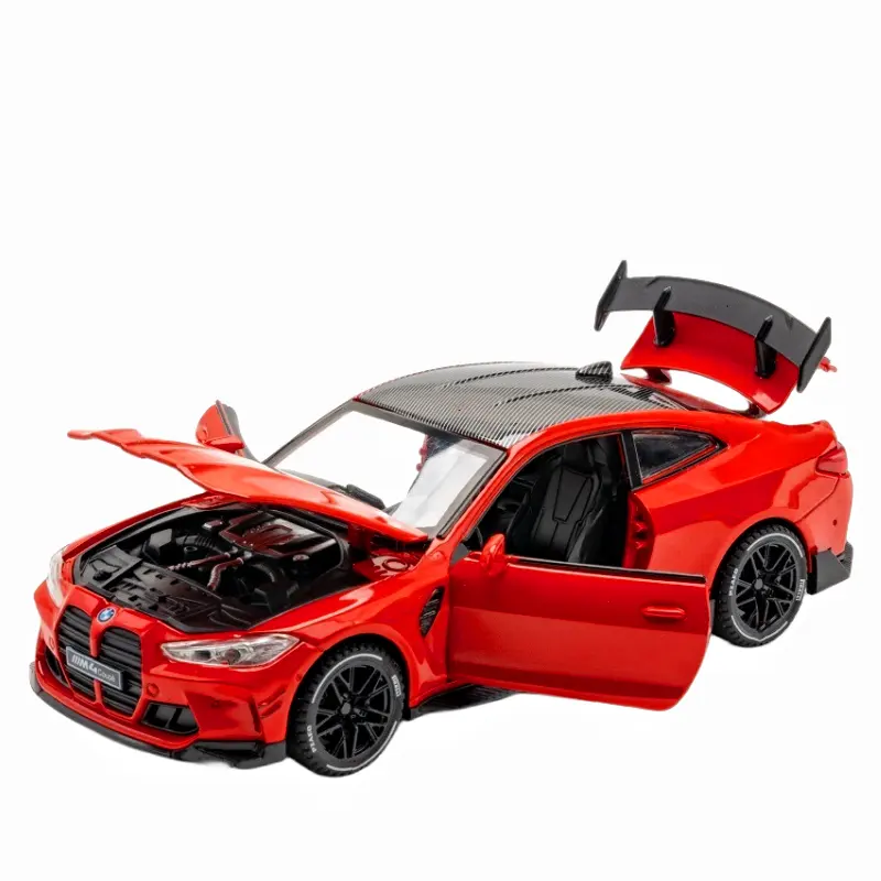 Diecast mainan mobil model, mainan mobil sport logam paduan 1:32 BMW M4 dengan suara dan lampu dekorasi pintu terbuka