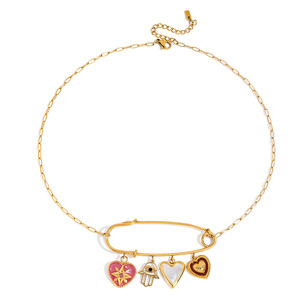 Elegante Collar de Acero Inoxidable con Oro de 18K, Diseño de Estrella y Corazón con Diamantes Rosados, Ideal para Regalo con Estilo Vacacional - Product Image 5