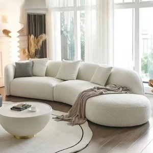 Luxury Modern PU Wood Furniture Soft Boucle Special Shaped Modular Couch Set Cashmere White Design For Living Room Hotel Villa