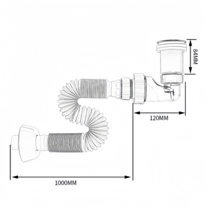 Kit de Sifón para Lavabo con Válvula de Descarga a Presión, Tapa de Acero Cepillado, Manguera Corrugada Extensible, Transparente y Anti-Reflujo para Baño - Product Image 6