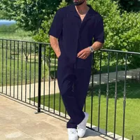 Conjunto de Camisa de Manga Corta para Hombre, Tejido de Punto Acanalado a Rayas, Primavera Verano, Conjunto Casual para Hombre, Color Sólido