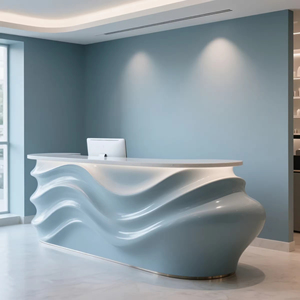 Mostrador de Recepción Moderno con Diseño de Onda Azul Claro Impreso en 3D, con Frente Curvo Suave y Superficie de Plástico PETG para Hoteles y Centros Comerciales - Product Image 2
