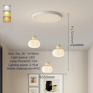 モダンクリームパンプキンシングル & スリーヘッドサスペンションワイヤーペンダントライトシンプルバー & レストランデザイン小さな寝室シャンデリア - Product Image 6