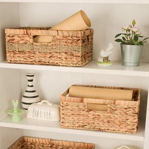 3 Set doğal su sümbülü saklama sepetleri düzenlemek için dekoratif seagrass sepetleri taşıma kolları ile - Product Image 5