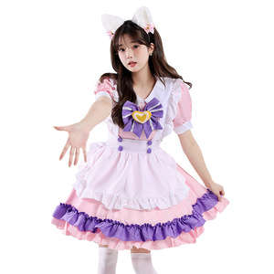 Disfraz de Cosplay de Sirvienta Japonesa, Vestido Lolita Rosa y Morado con Lazo, Disfraz de Alicia para Mujer, Ropa de Escenario Primavera 2025 - Product Image 1
