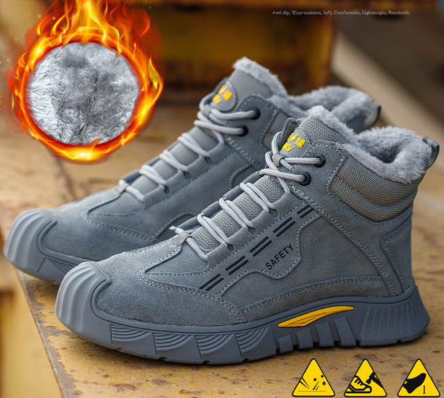 Men's Steel Toe Waterproof Breathable High Boots-Winter Work Safety Shoes Genuine Leather Upper Rubber Outsole Anti-Slip Comfort