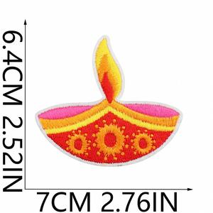 Happy Diwali <b>Iron</b>-On Embroidered Nonwoven Felt Polyester Thread Cloth Patch Indian Festival Sticker Candle Lotus Embroidery - Product Image 2