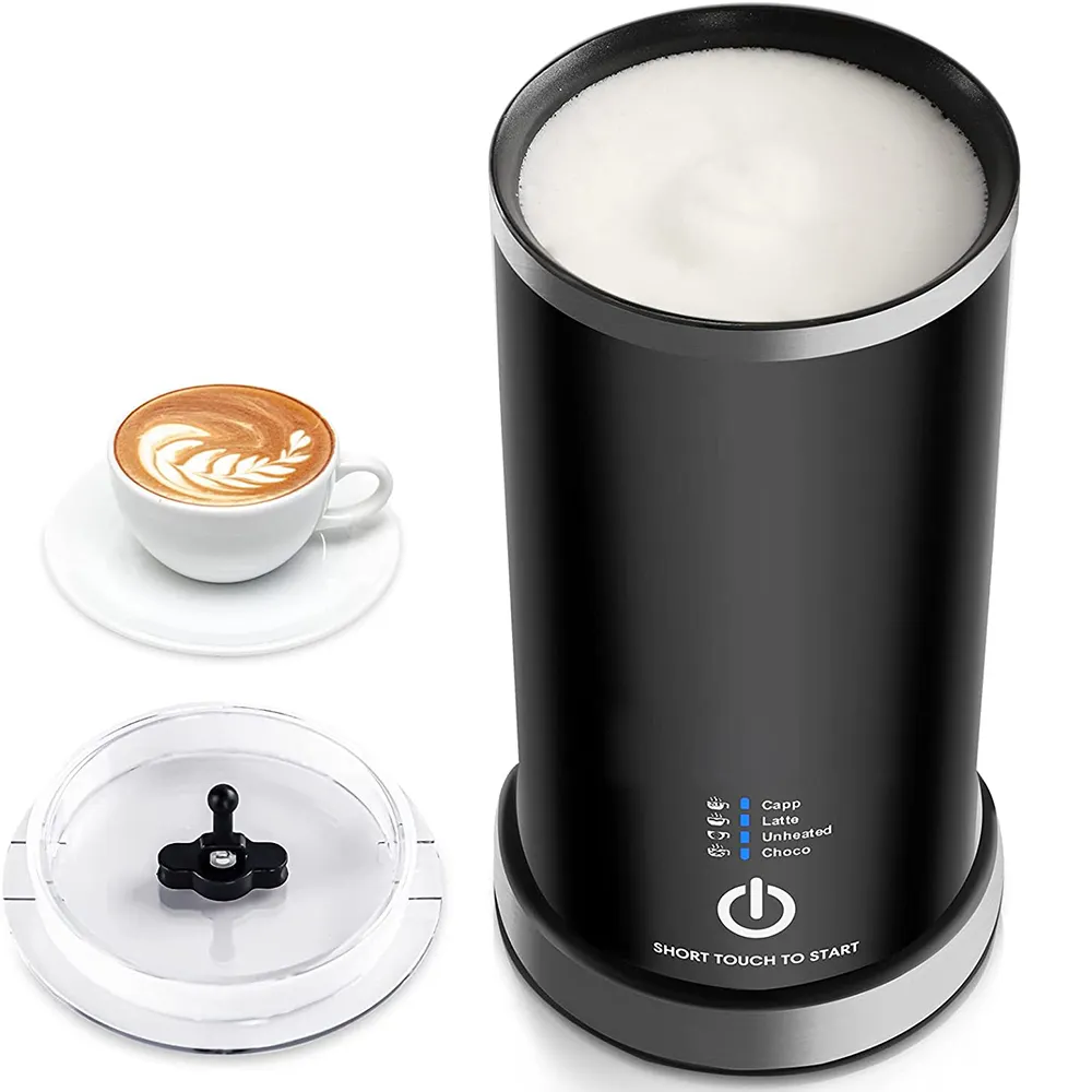 4 in1コーヒーマシンカップポッド、ラテ、カプチーノメーカー付き電気ミルク泡立て器ポータブル電気ミルクスチーマー