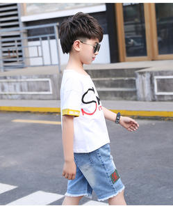 Venta al por Mayor de Conjuntos de Ropa para Niños, Estilo Nuevo, Camisetas y Pantalones Cortos de Mezclilla para Niños - Product Image 5