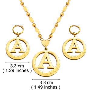Collares y Pendientes con Iniciales Grandes, Chapados en Oro, Alfabeto de Micronesia de la A a la Z, Joyería con Letras Inglesas # 076921 - Product Image 3