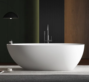 Bak Mandi Berdiri Bebas Resin Batu Akrilik, Bak Mandi Kontemporer dengan <span class=keywords><strong>Overflow</strong></span> dan Drainase, Bak Mandi Berdiri Bebas Permukaan Solid - Product Image 3