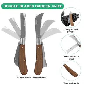 سكين جيب قابل للطي بشفرة مزدوجة من الفولاذ المقاوم للصدأ ومقبض من خشب الورد سكين مُعالج لحرث الحدائق