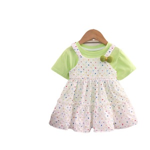 Nouvelle collection été 2025 pour filles : Ensemble deux pièces style coréen, comprenant une robe et un haut uni à pois multicolores - Product Image 6