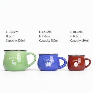 Caneca de Cerâmica Estilo Retrô Esmaltada 400ml 250ml 175ml, Caneca de Café de Porcelana com Bichinhos Fofos 14oz 10oz 6oz, Caneca Bojuda para Crianças - Product Image 4