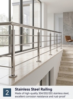 Rampe d'escalier moderne en acier inoxydable 304 avec finition marine antirouille, fixation au sol, garantie de plus de 5 ans