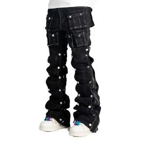 กางเกงยีนส์ฮิปฮอปดีไซน์ใหม่แบบสั่งทำพิเศษสำหรับผู้ชาย แต่งผ้าปะติดปะต่อพร้อมหัวเข็มขัดด้านข้างและซิป - Product Image 2
