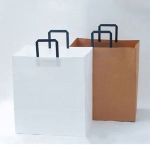 Eco-friendly Flat Handle Kraft White Take Away Paper <b>Bag</b> With Custom Logo Printing - Product Image 3