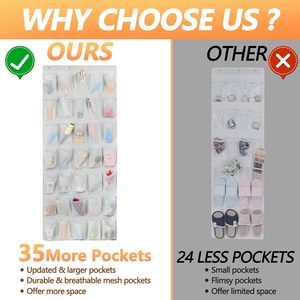 35 Pockets Over The Door <b>Shoe</b> Organizer Hanging Storage Bag For <b>Shoes</b> Gray Polyester Rectangular <b>Hook</b> Type - Product Image 5