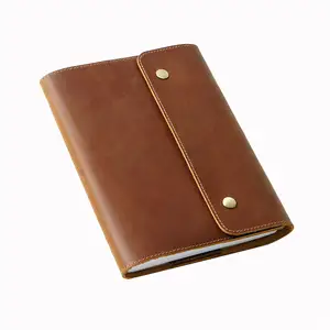 AIGUONIU Vintage genuine leather case notebook buckle three fold book jacket A5 protective cover notebook