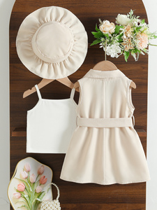 无袖甜美风格柔软 100% 涤纶连衣裙，带蝴蝶结和帽子，适合女孩 - Product Image 2